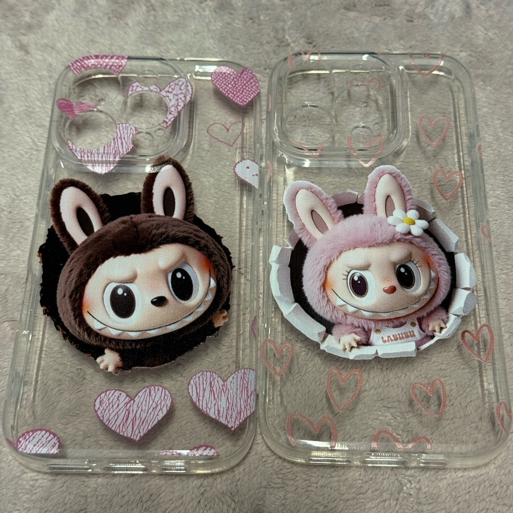 2 x iPhone 16 Pro Case - Labubu and Mokoko print, perfect for couples!